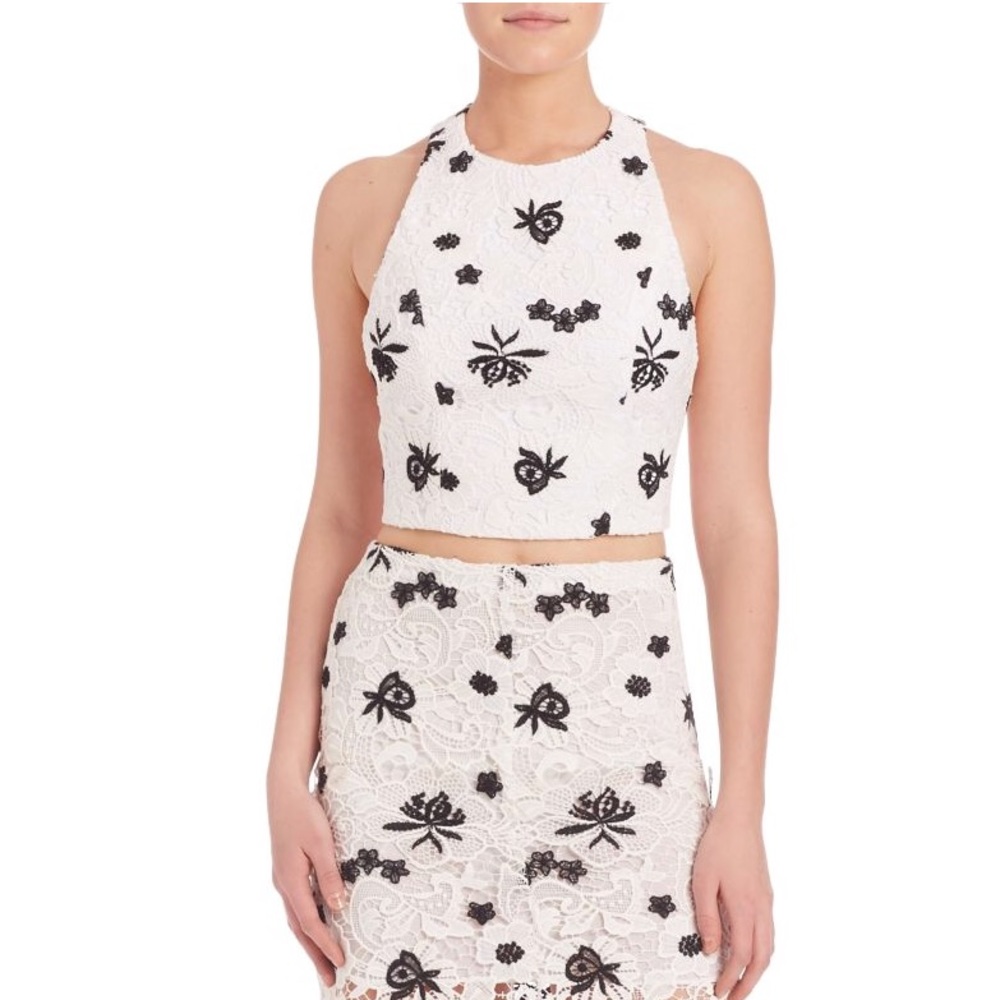 Alice+Olivia Black & White Lace Racerback Crop Top